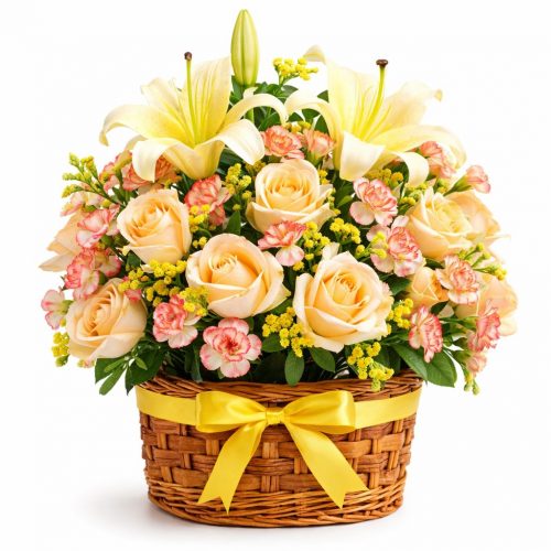 Цветочная композиция в корзине «Нежное дыхание»