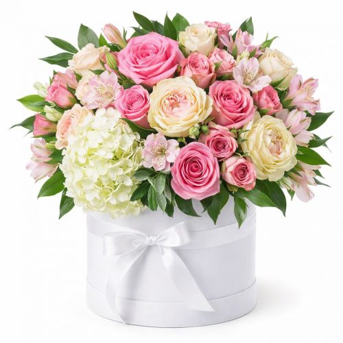 Цветы в шляпной коробке «Сафран»