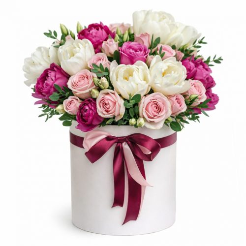 Цветы в коробке «Сиреневый шарм»