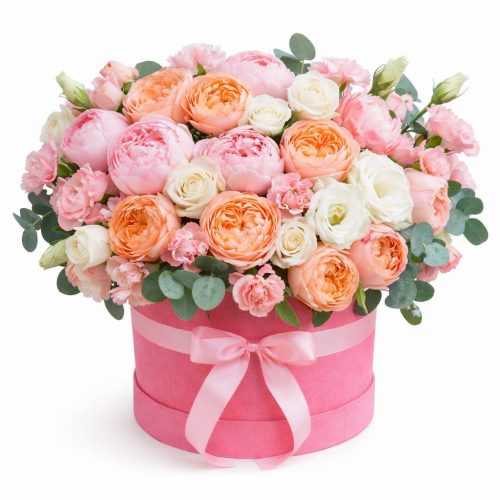 Цветы в шляпной коробке «Мягкость»